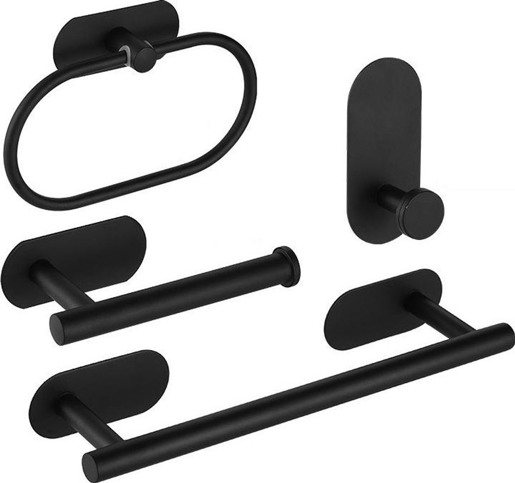 INF Badezimmer Hängeregal Set (Bohren Nicht Erforderlich) - 4-teiliges Edelstahl Handtuchring Set Schwarz