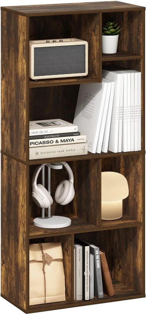 Azomor Asymmetrisches Bücherregal mit sieben Fächern für modernen Stauraum