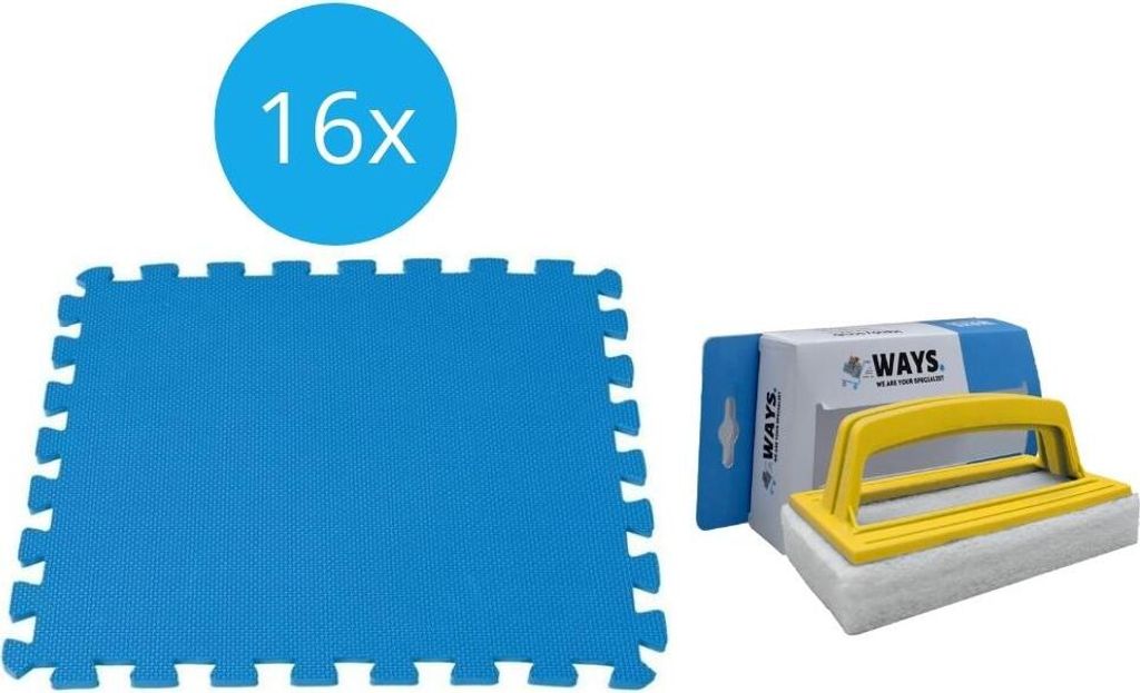 Intex - Sparpack - Poolfliesen - 2 Packungen mit 8 Fliesen - 4m² & WAYS Scheuerbürste