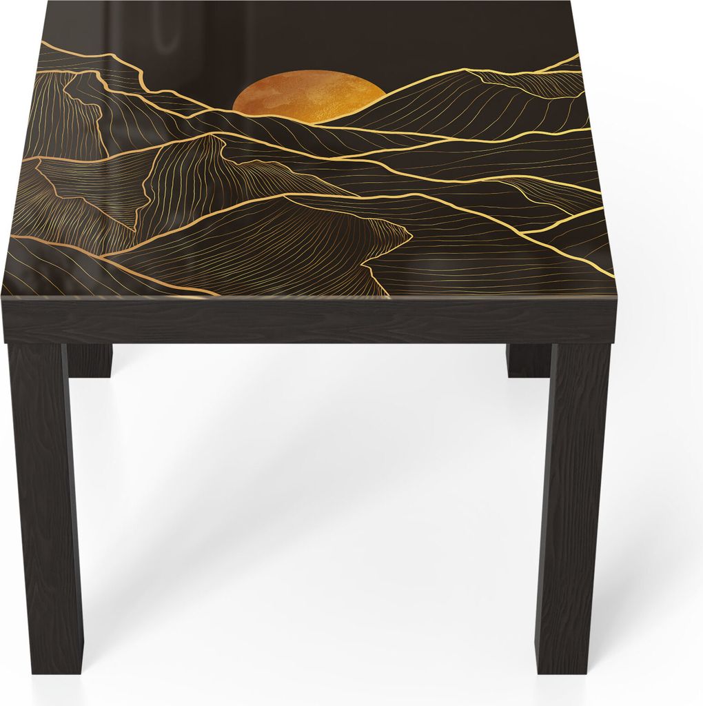 DEQORI Couchtisch 55x55 cm Schwarz 'Goldenes Linien Gebirge' Glas Beistelltisch
