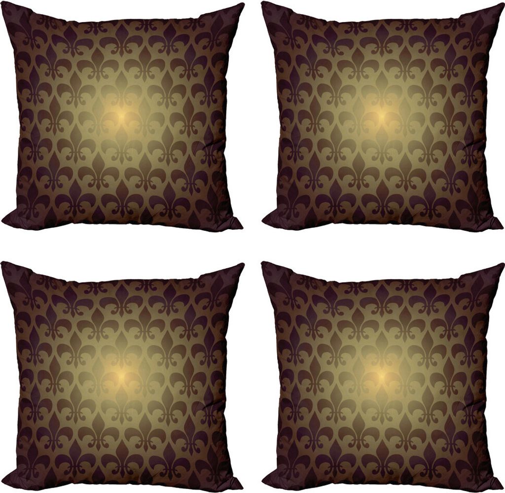 ABAKUHAUS Fleur De Lis Kissenbezug Set (4 Stück), Königliche Blume, Moderner Doppelseitiger Digitaldruck, 50 cm x 50 cm, Braun