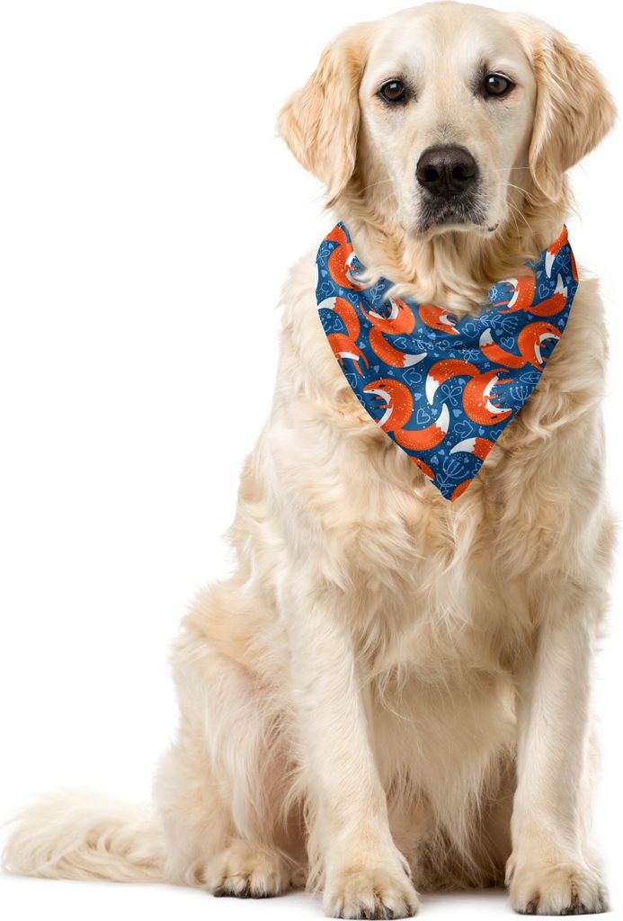 ABAKUHAUS Fuchs Haustier Bandana, Doodle Herzen und Blumen, 55x55 cm, Navy Blau Orange