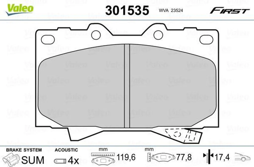 Valeo 301535 Plaquettes de frein d'origine OE 446560230 pour Land Cruiser