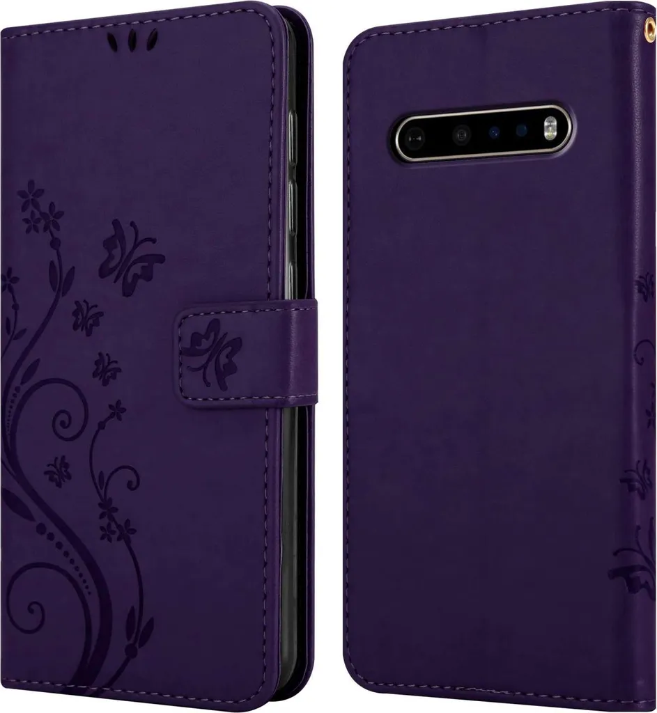Cadorabo cover per LG V60 ThinQ in FLORAL DARK PURPLE cover protettiva dal design floreale con chiusura magnetica, funzione stand e slot per carte di credito custodia flip cover a fiore custodia flip cover per cellulare custodia a libro - 7