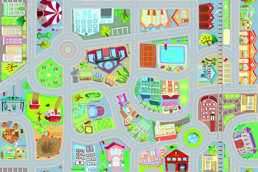 Aménager un coin jeu avec le tapis ville ACHOKA V-MAT 100x150 cm enfant