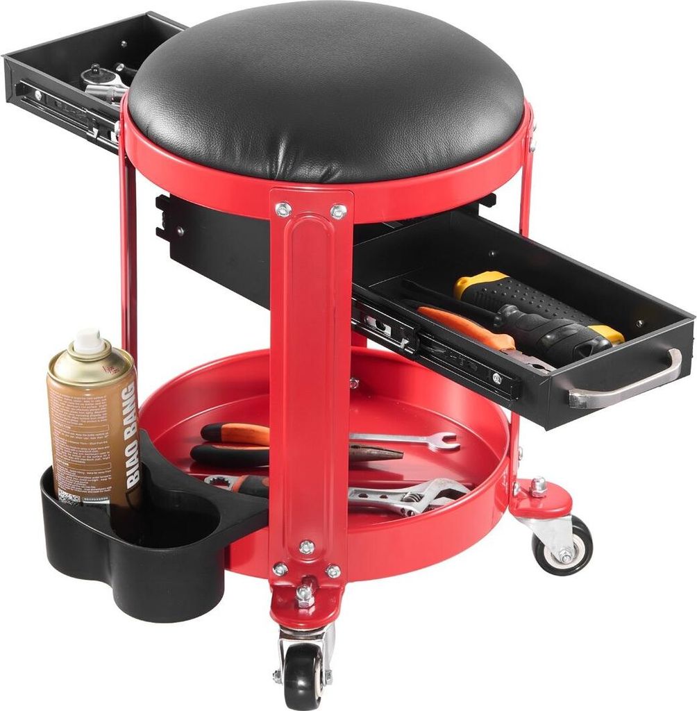 Rollbarer Mechanikerhocker für die Garage, Belastbarkeit 300 lbs, mit Rädern und Stauraum