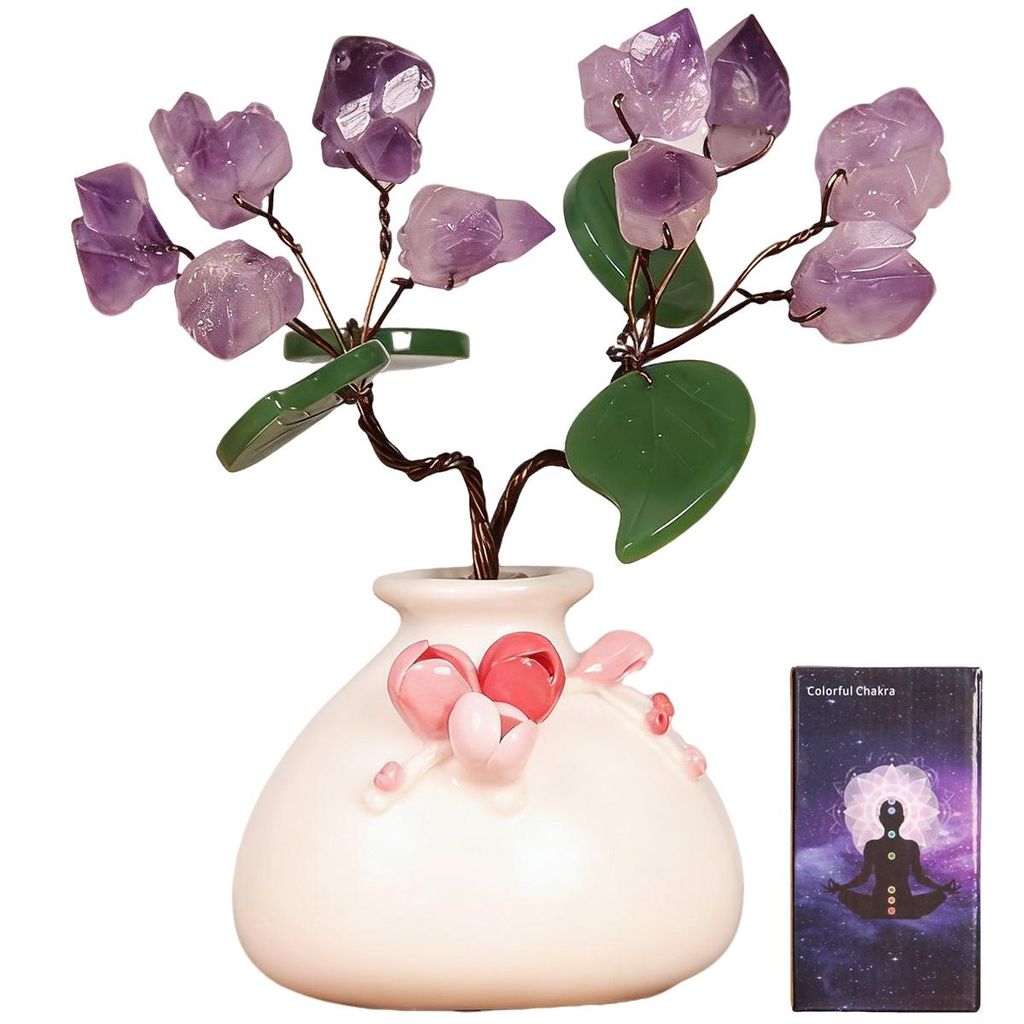 Chakra Steine Kristallbaum – Spiritueller Lebensbaum Bonsai Baum aus Edelsteinkristallen, Geldbaum Deko für Schreibtisch, Baum des Lebens für E...