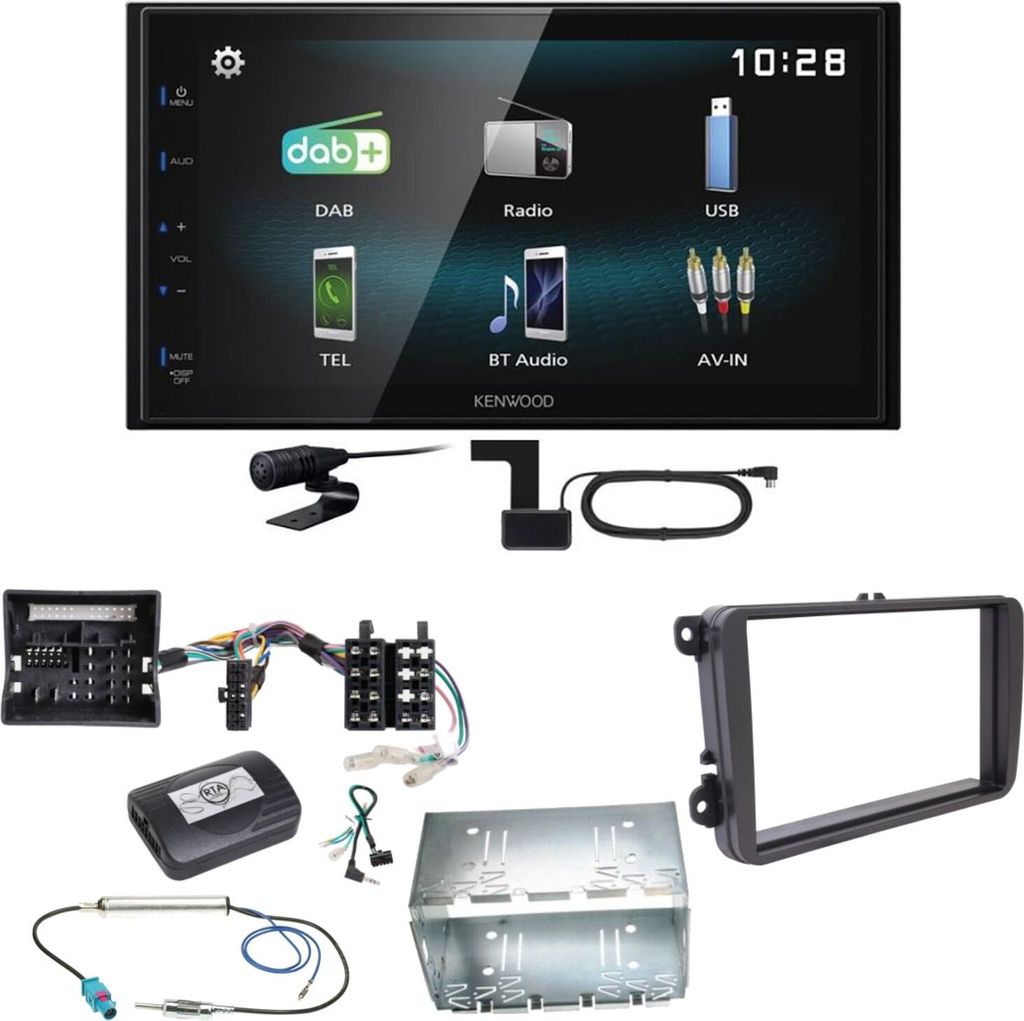 Kenwood DMX-125DAB Bluetooth MP3 USB Einbauset für Tiguan Amarok Caddy Jetta