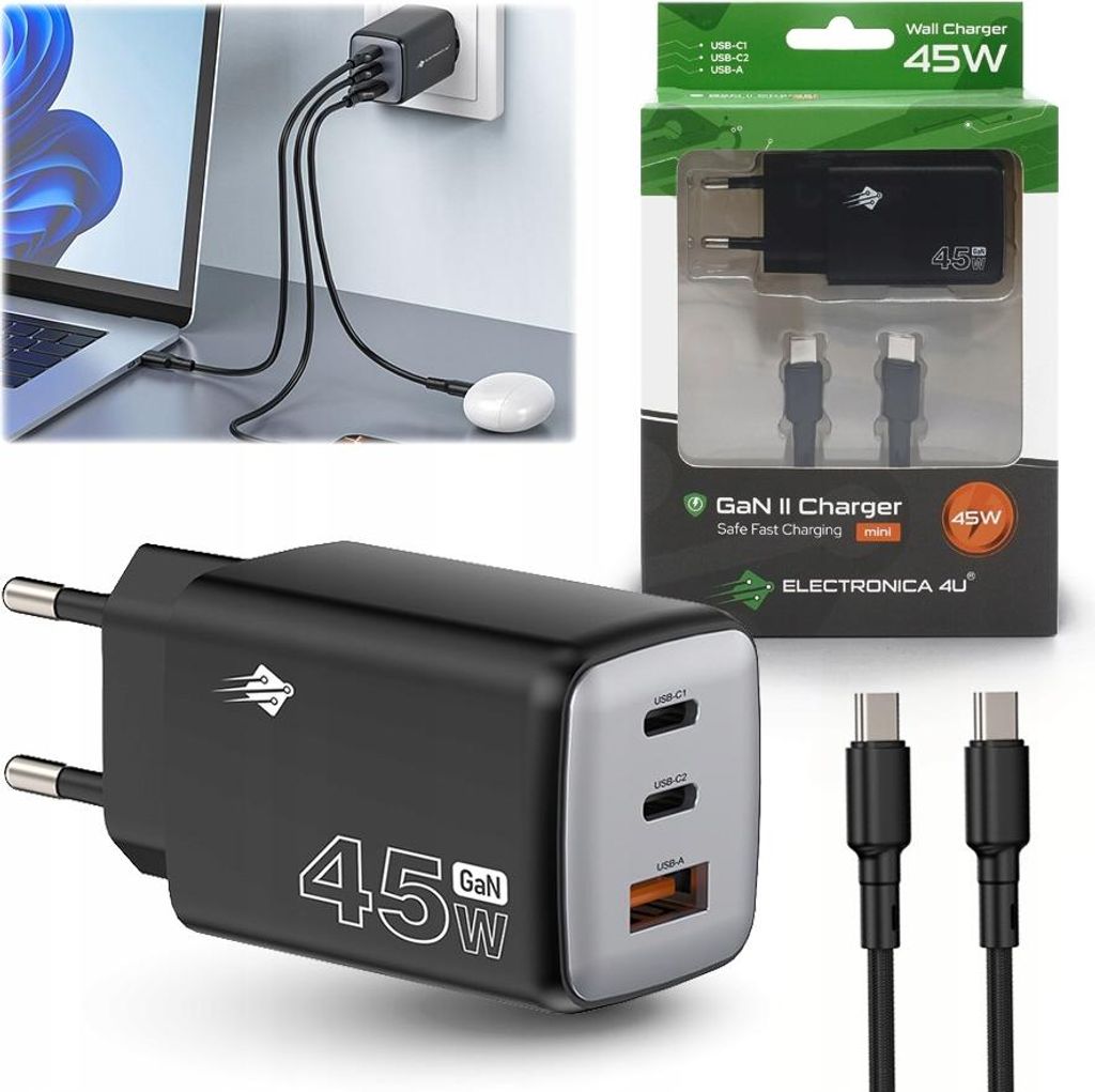 45W GaN II 3A 20V QC3.0 PD3.0 USB C USB A rýchla nabíjačka Obrázok produktu 