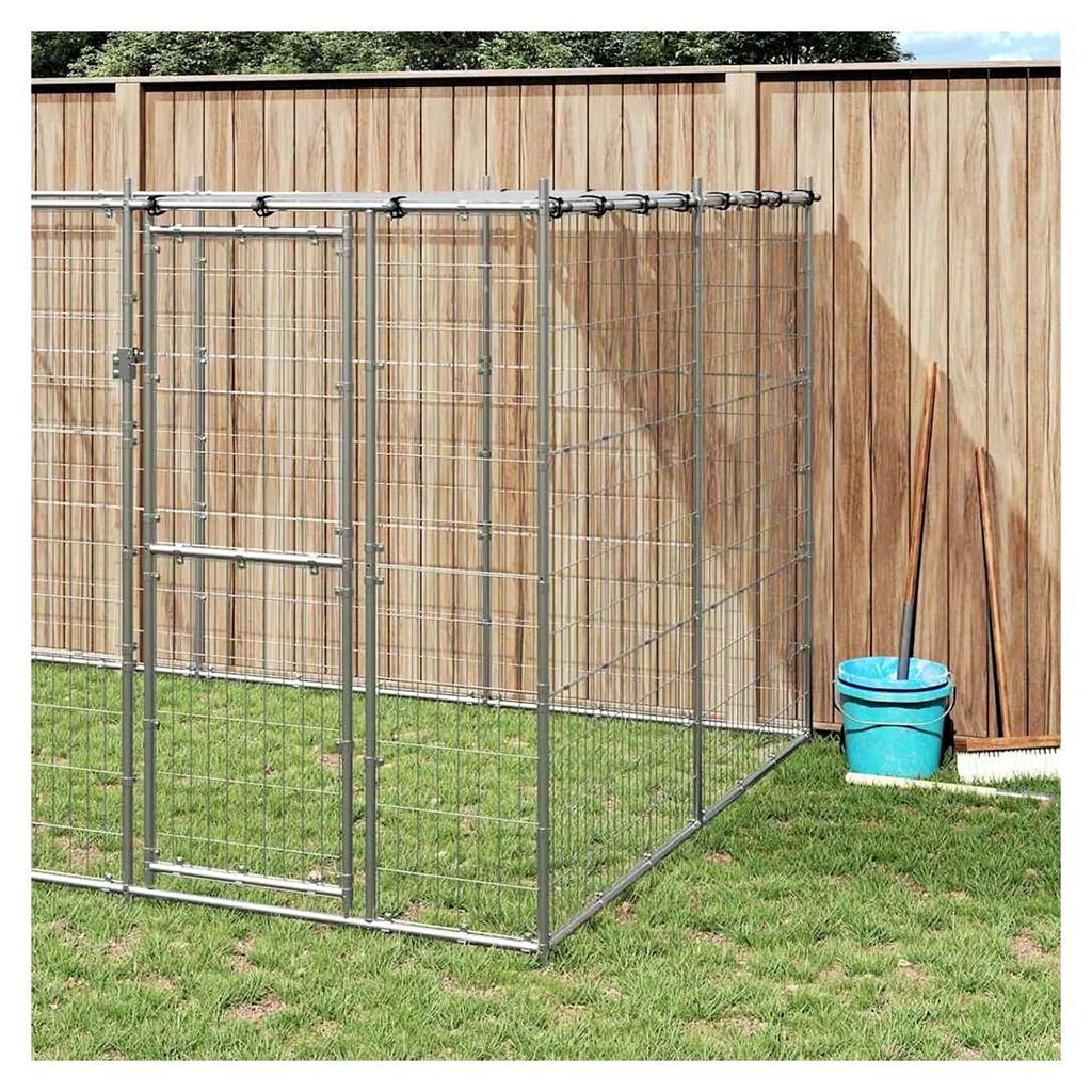 Hundehütte aus verzinktem Stahl Silber 330x220x180cm, Spiel- und Trainingsbereich für Hunde mit Überdachung