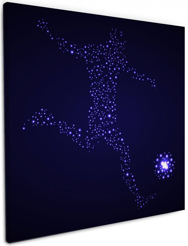 Wallario Premium Leinwandbild Fußball - ein Spieler aus tausend Sternen in blau in Größe 50 x 50 cm