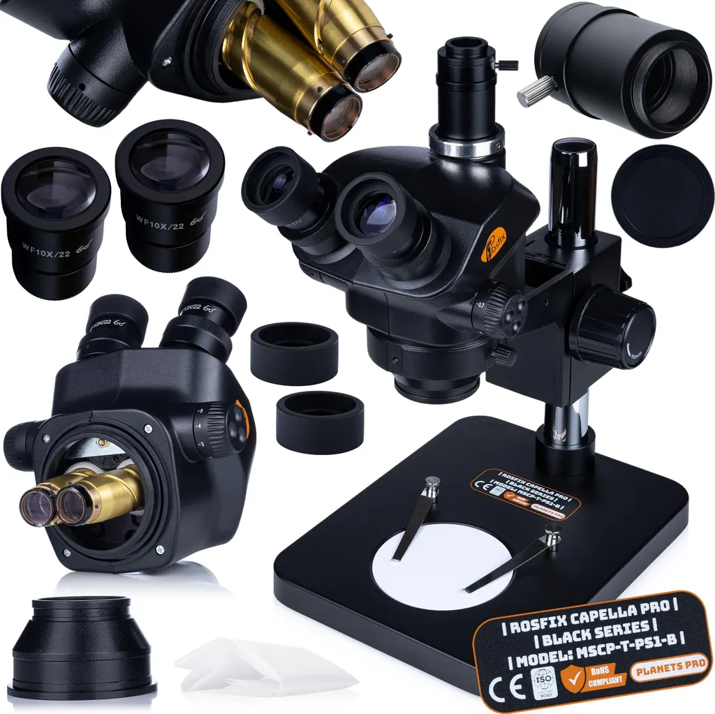 Microscope Trinoculaire Stéréoscopique Rosfix pour Électronique et Labo 7-45x