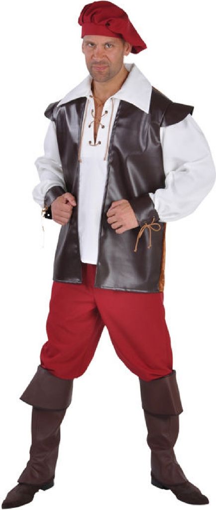M212225-S-A braun-rot-weiß Herren Landsknecht Knecht Kostüm Gr.S