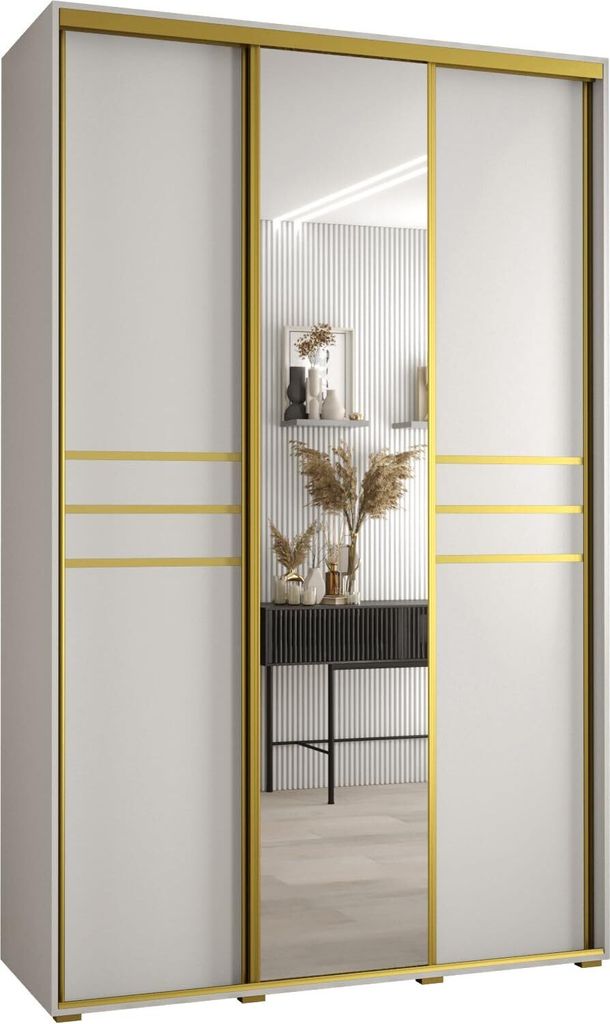 MEBLE KRYSPOL Cannes 11 Schrank mit 3 Schiebetüren - 205,2x160x60 cm - Weiß Weiß Gold