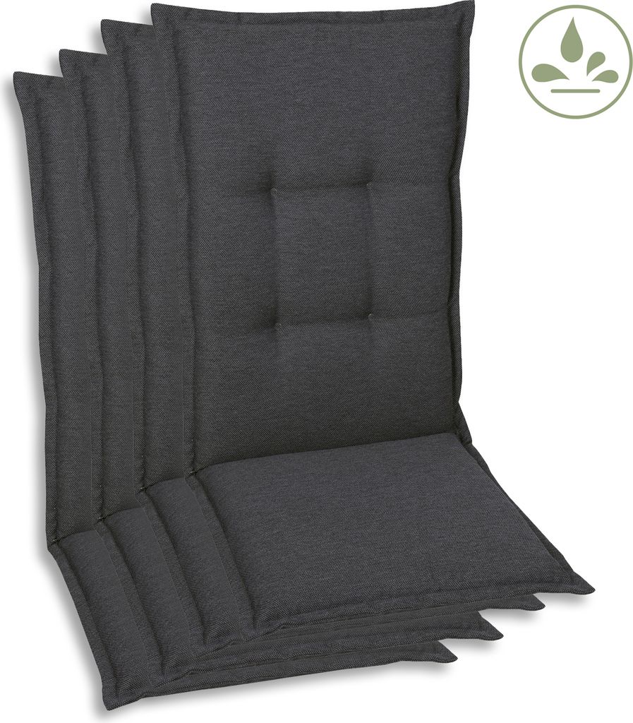 GO-DE Textil, Sesselauflage Mittellehner, 4er Set, Farbe: grau, Maße: 108 cm x 50 cm x 7 cm, Rueckenhoehe: 60 cm