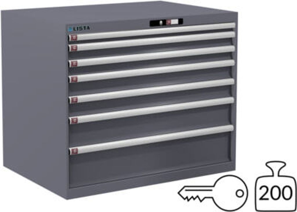 Lista Schubladenschrank - 78.806.080 - 850x1.023x725 mm (HxBxT) - 7 Schubladen - 200 kg - Key Lock - Taubengrau (NCS S 4502-B)