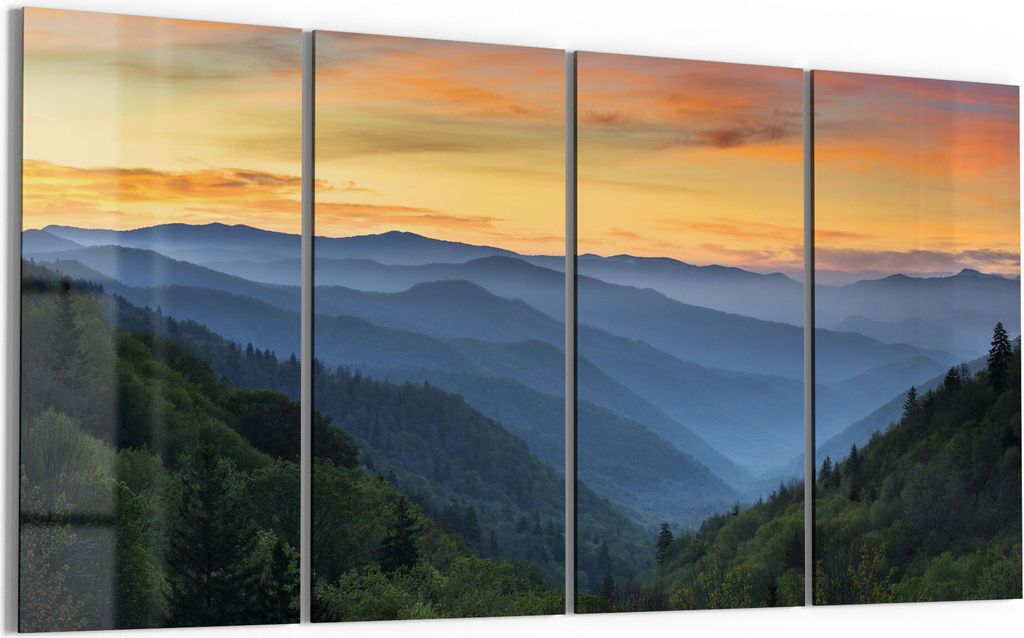DEQORI Glasbild Echtglas 4x30x60 cm 'Great Smoky Mountains' Wandbilder XXL groß