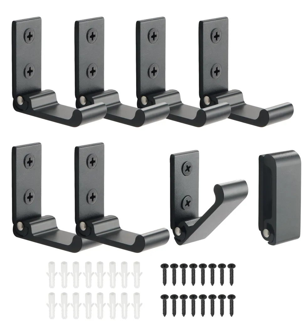 Patère pliable noire pour gain de place - Lot de 8 crochets muraux inox