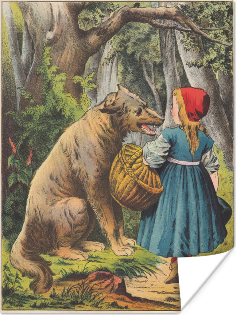 MuchoWow Poster Illustration eines Wolfs und eines Mädchens 30x40 cm - Wandplakat - Poster Kinderzimmer