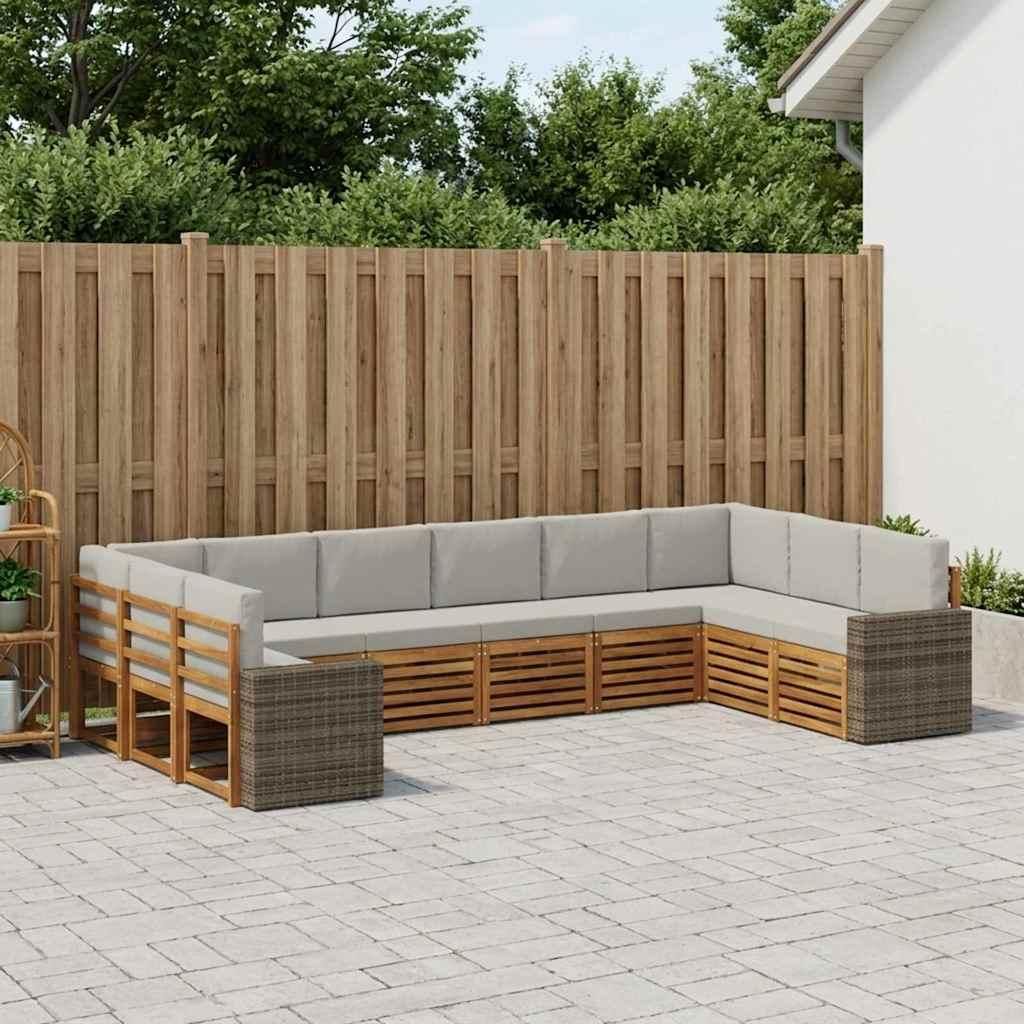 Möbel Outdoor-Sofagarnitur 10 pcs Natürlich und Hellgrau PolyesterGartensofas - Gartensofas c2041