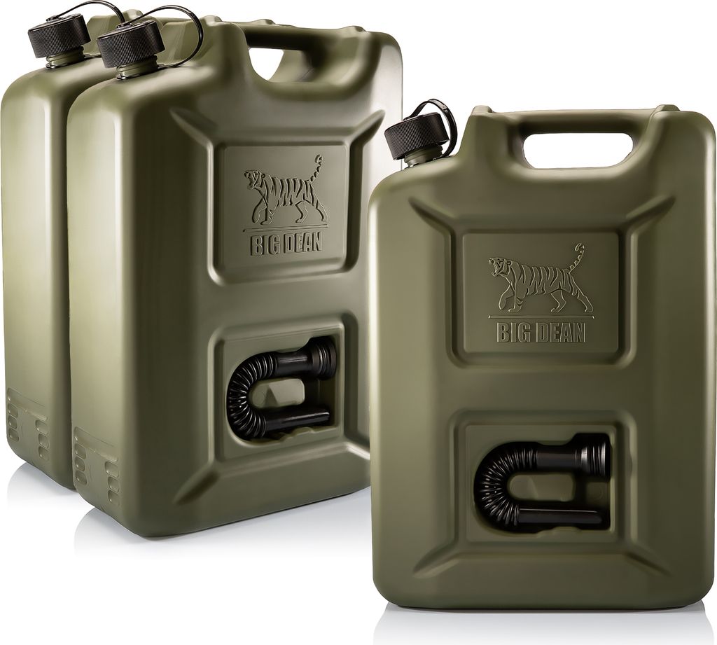 BigDean 3x Benzinkanister 20L in Olivgrün mit flexiblem Ausgießer - Kraftstoffkanister für Benzin & Diesel - Kanister Dieselkanister- Germany