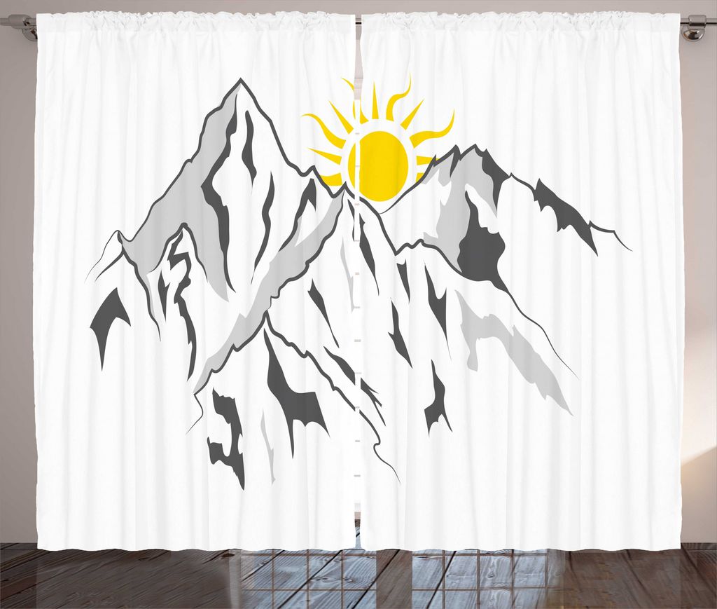 ABAKUHAUS Berg Rustikaler Gardine, Rising Sun Hinter Hills, Wohnzimmer Universalband Gardinen mit Schlaufen und Haken, 280 x 225 cm, Yellow Purpleblue