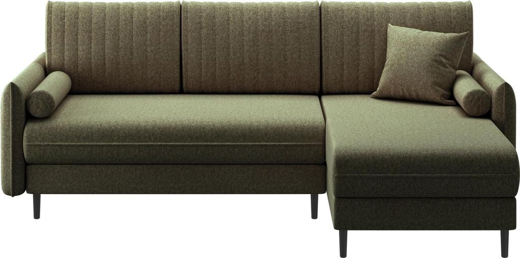 Ecksofa Striato L-Form mit Schlaffunktion, Bettkasten, verstellbare Kopfstützen, Stoff Monolith. Stoff: Element 11, Seite: Universal