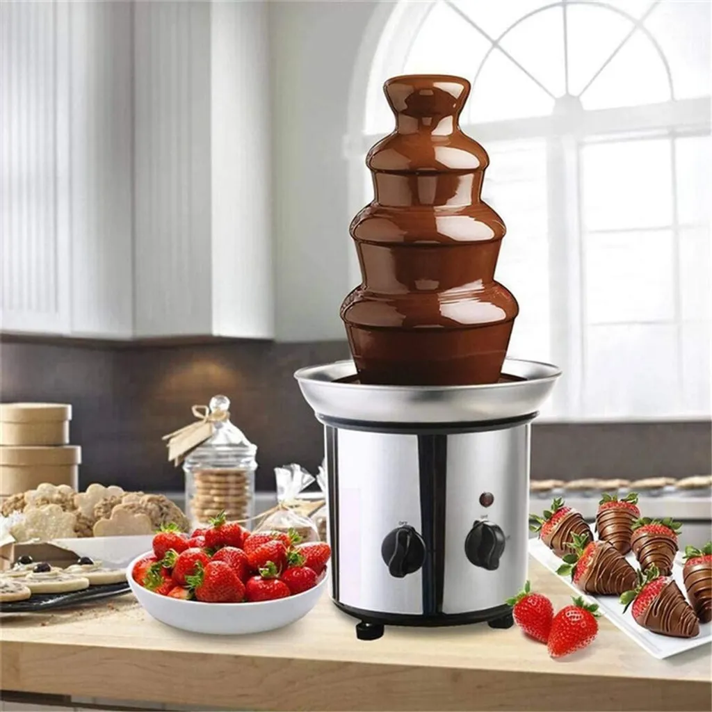 Fontaine à chocolat à 4 niveaux et fondoir électrique argent de 3 kg