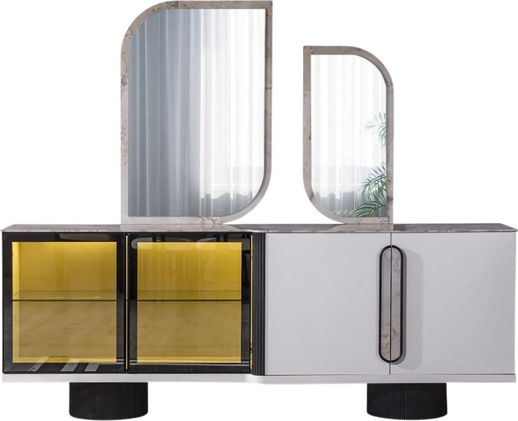 Sideboard Barcelona Holzwerkstoff Weiß Anthrazit Goldoptik, Produktauswahl:Sideboard mit Spiegel