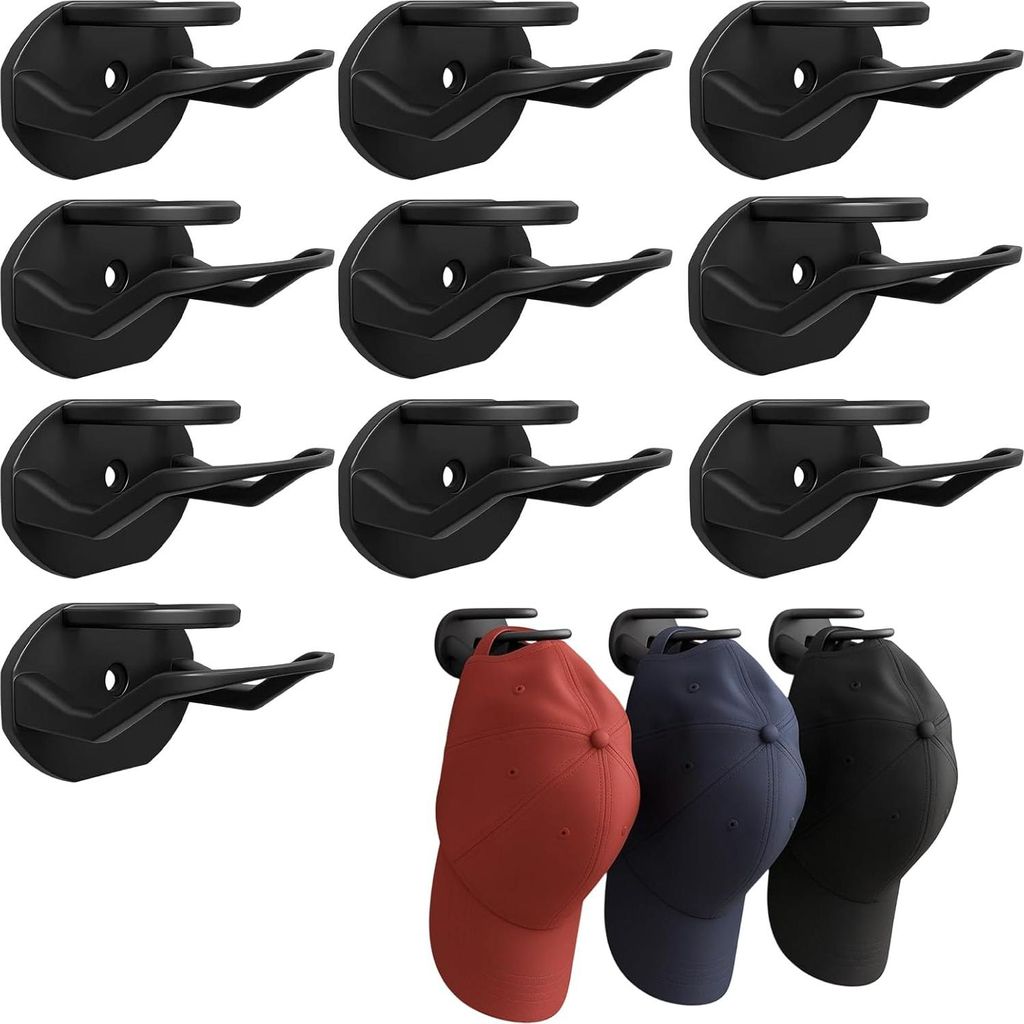 Hutwandhalterungen, 10er-Pack, schwarze Huthalter, selbstklebende Huthaken, geeignet fš¹r Baseballkappen und andere Hš¹te, Wandmontage ohne Boh...