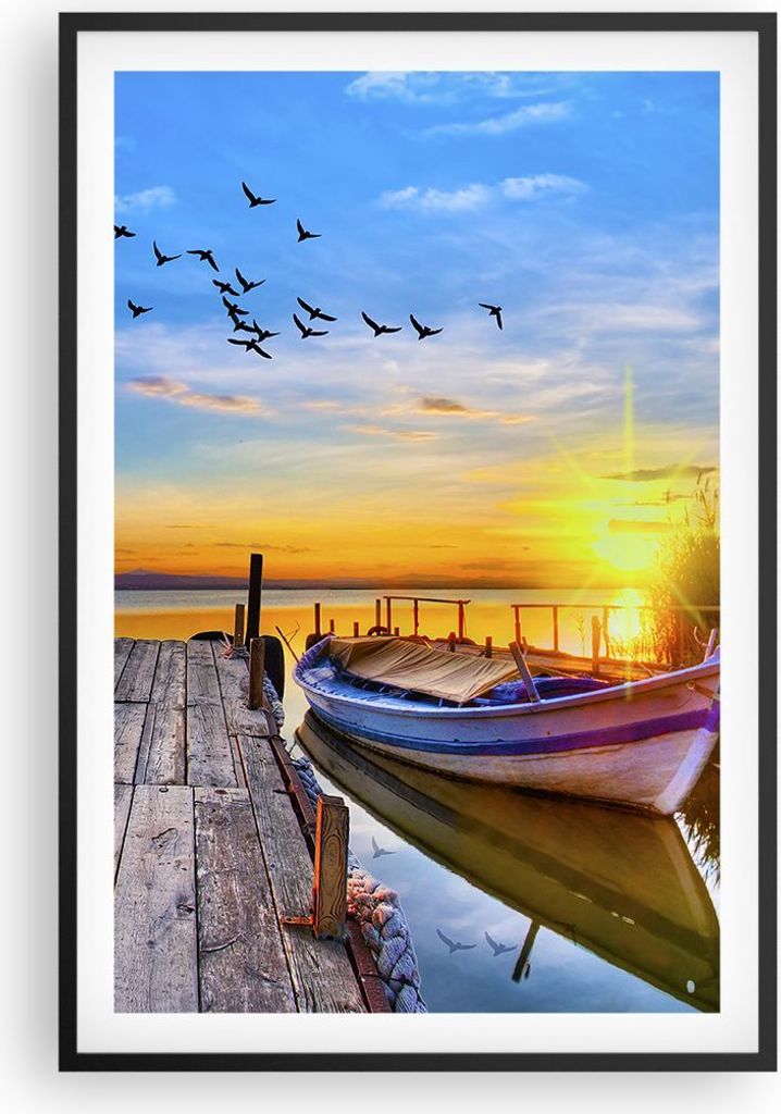 Gerahmtes Poster - Schwarzer Rahmen - See Boot Wasser - 61x91,5 cm - Wand Bild - Wanddeko - Wandbilder - Kunstposter - Wandposter - Bilderrahmen - ...
