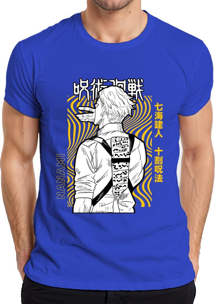 Jujutsu Kaisen Nanami Kento Anime Manga Anzug Retro Gelb Schwarz Herren T-Shirt, Blau, L
