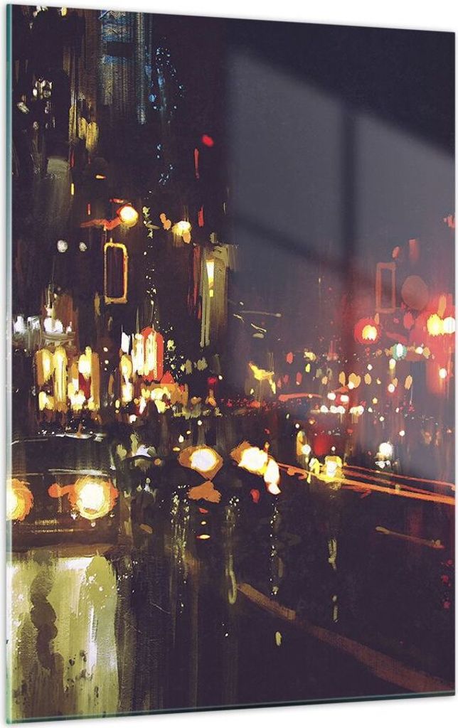 Bilder auf glas - Einteilig - Stadt Nacht Straße - 50x70cm - Glasbilder - Wandbilder - Bilder - zum Aufhängen bereit - Wanddekoration aus Glas - ...