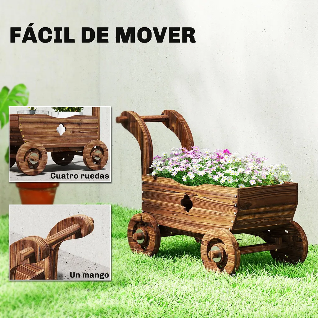 Brouette décorative en bois robuste 45 kg avec ergonomie et 4 roues - 5