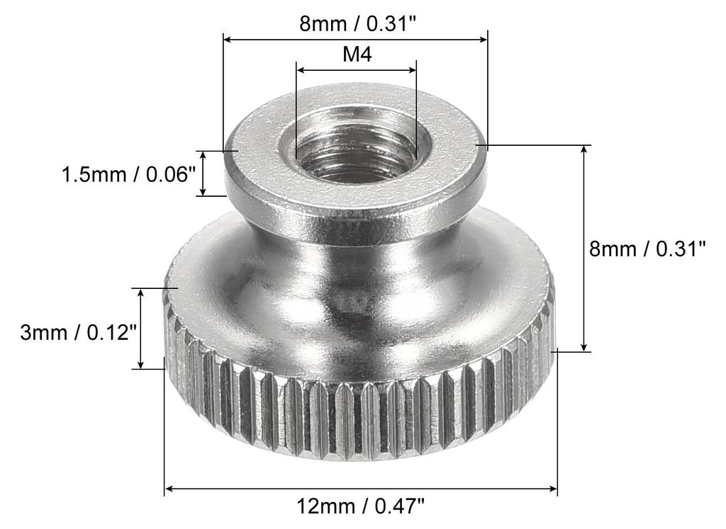 R?ndelmuttern 5Stk. M4xD12mm x H8mm 304 Edelstahl R?ndelmutter mit Manschette
