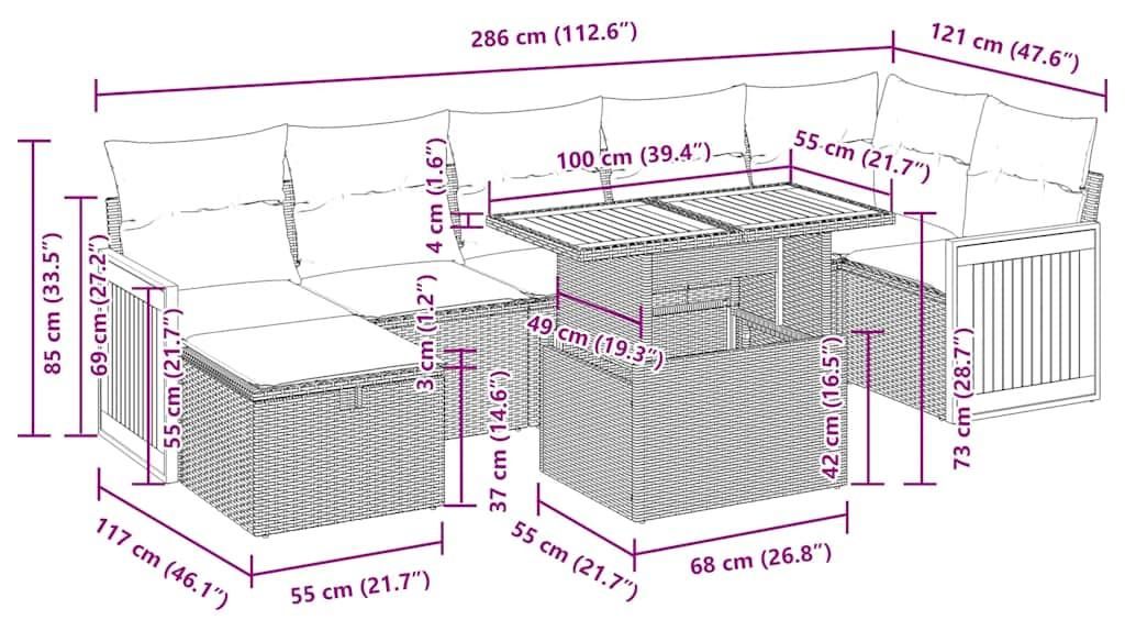 vidaXL 5-tlg. Garten-Sofagarnitur mit Kissen Grau Poly Rattan