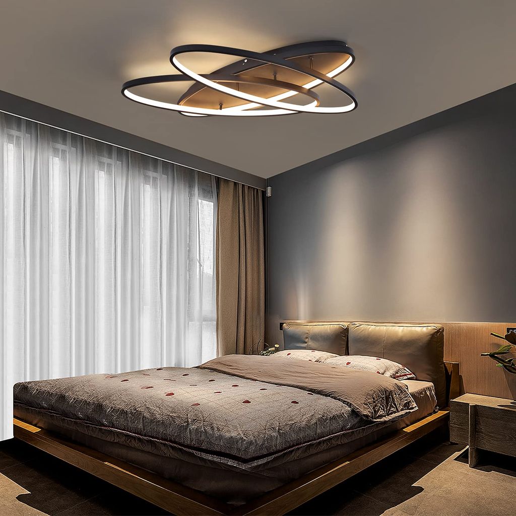 zmh led deckenleuchte dimmbar modern wohnzimmer deckenlampe innen 76w  schwarze schlafzimmerlampe mit fernbedienung - 62cm