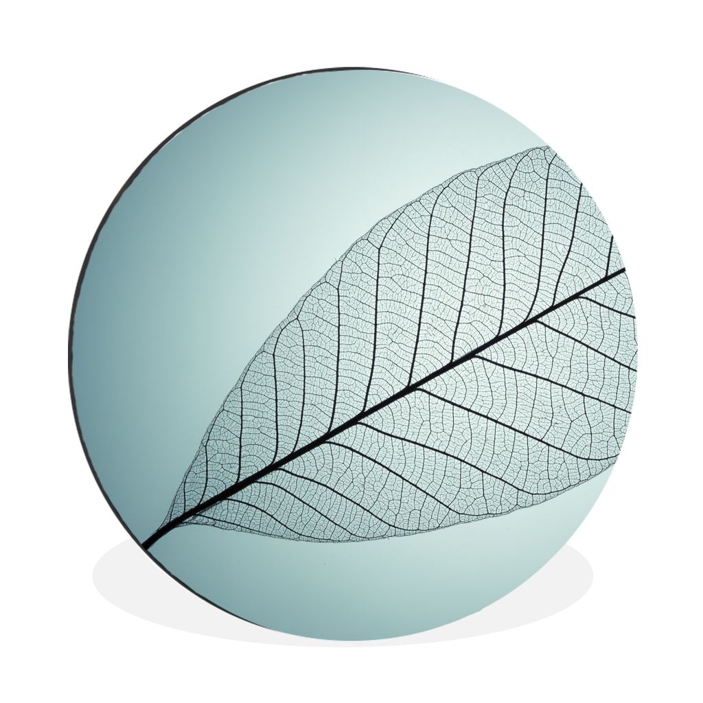 MuchoWow Aluminium Wandkreis Bild eines botanischen Blattskeletts im Hintergrund mit der Farbe Cyan Ø 90 cm Wanddeko Modern Wohnzimmer - Mauerkr...