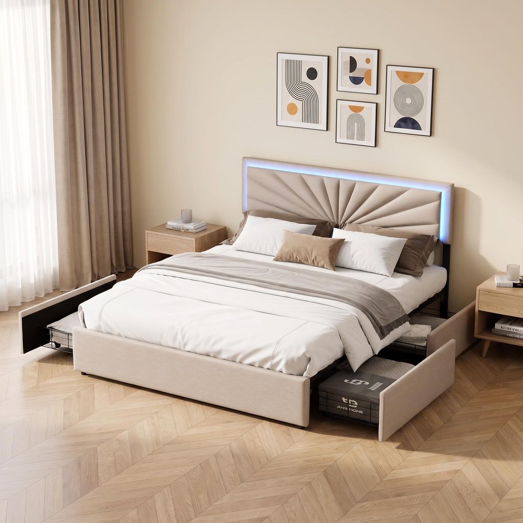 Letto imbottito INONEFT, 160x200 cm, con 4 cassetti. Letto Immagine del prodotto 