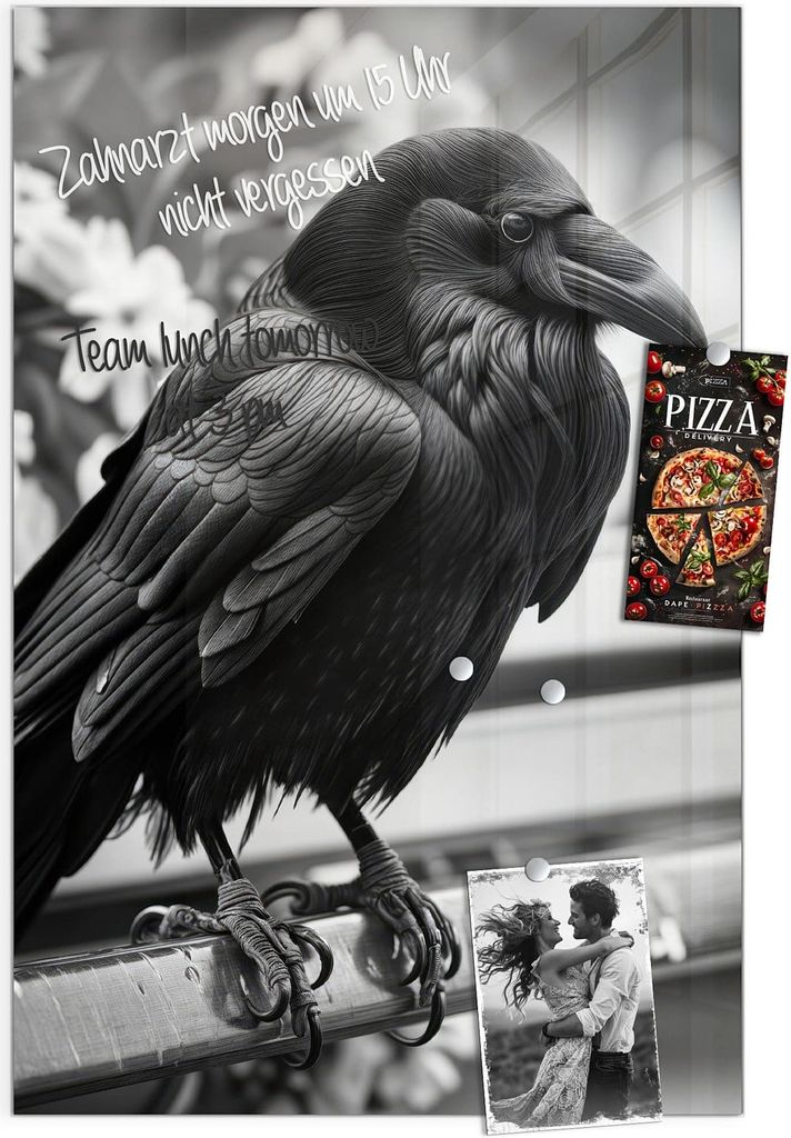 Magnettafel 60x90cm Pinnwand Whiteboard beschreibbar - Rabe auf Bank