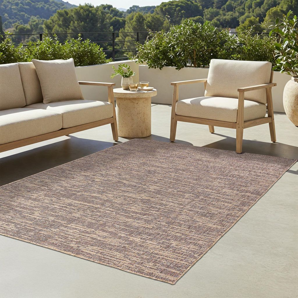 Tapiso Teppich YUCANA Outdoor Beige Balkon UV-beständig 120 x 170 cm