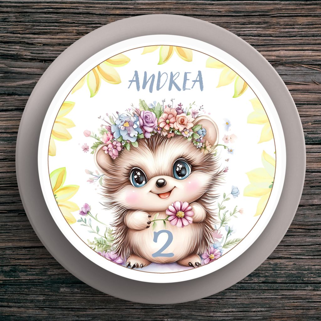 Tortenaufleger Geburtstag Igel #2 Name & Zahl (20cm) Fondant Papier