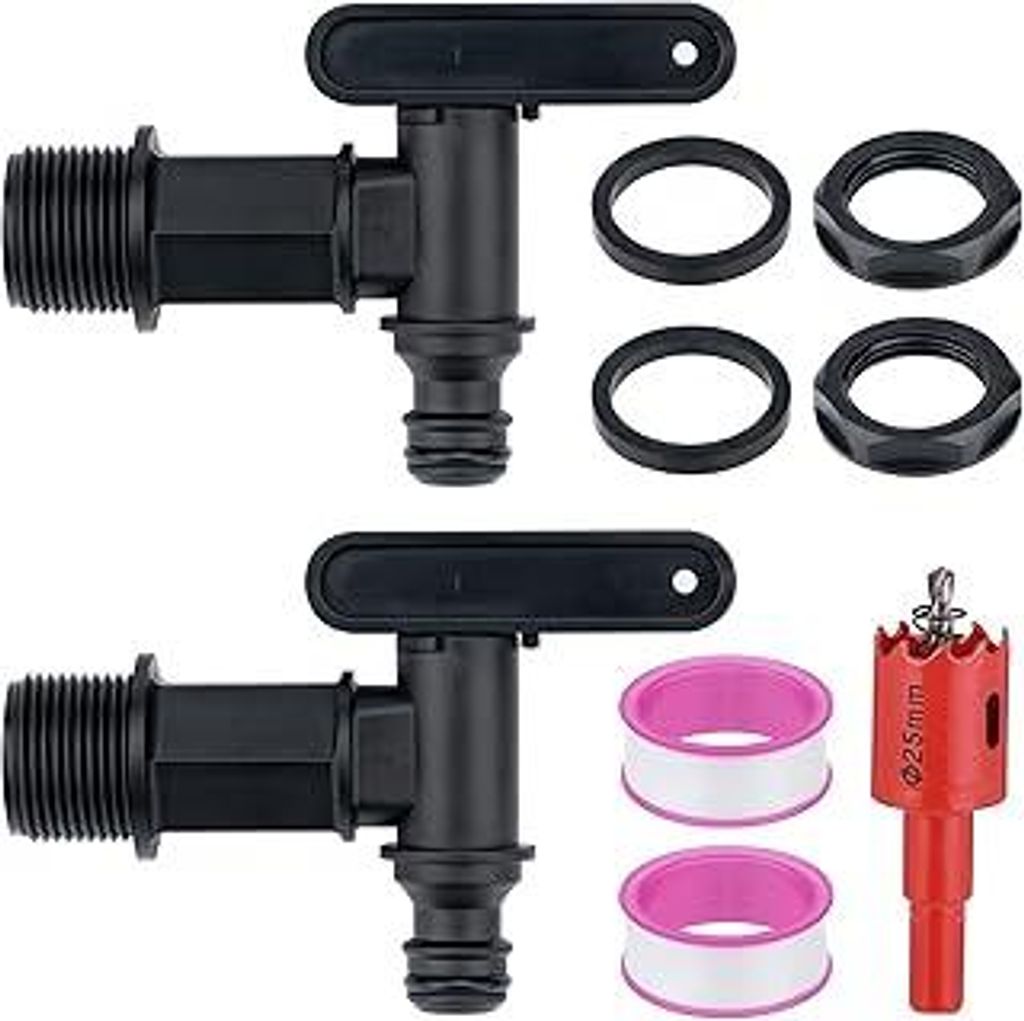 2 STK Auslaufhahn für Regentonne, Kunststoff Wasserhahn für Regentonne, Regeneimer-Auslaufhahn, Regentonnenhähne Regenfass Adapter mit Dichtung ...