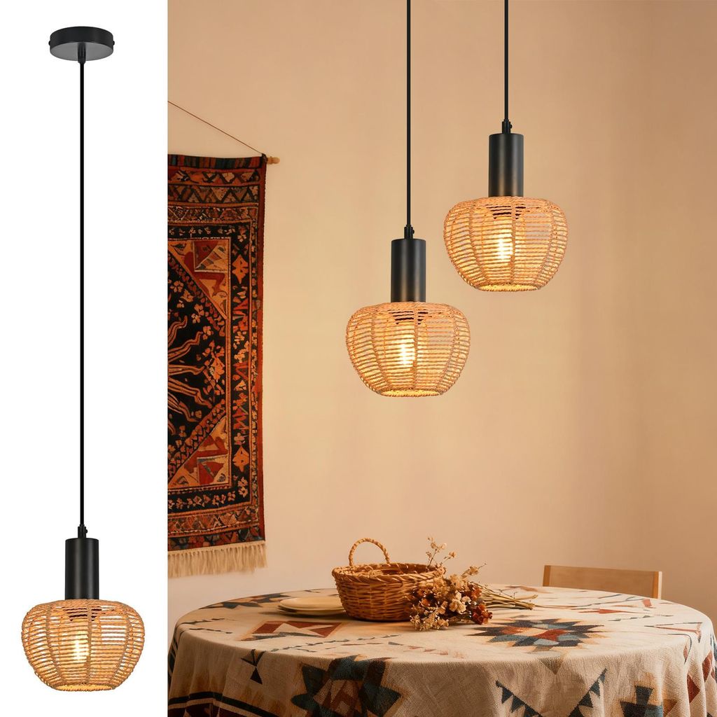 ZMH Hängelampe Boho Pendelleuchte Rattan 1 Flammig Produktbild 