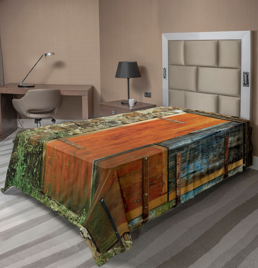 ABAKUHAUS Rollladen Bettlaken, Alte Mode Landhaus Französisch Eingang Steinmauer Bauernhaus Bild Druck, weiches bequemes oberes Bettlaken für ein...