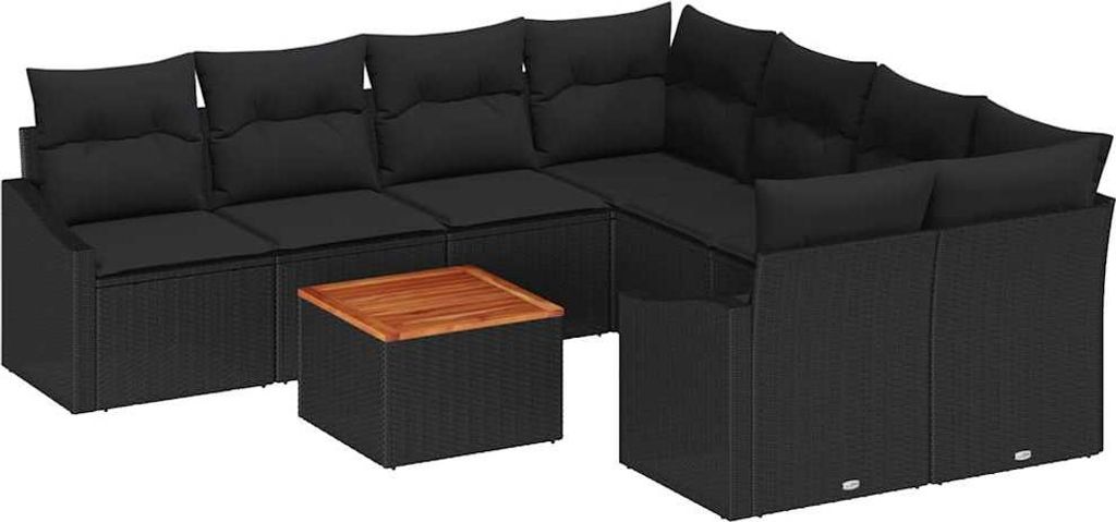 Gartensofa-set mit Speicher 9 pcs Schwarz Poly-Rattan