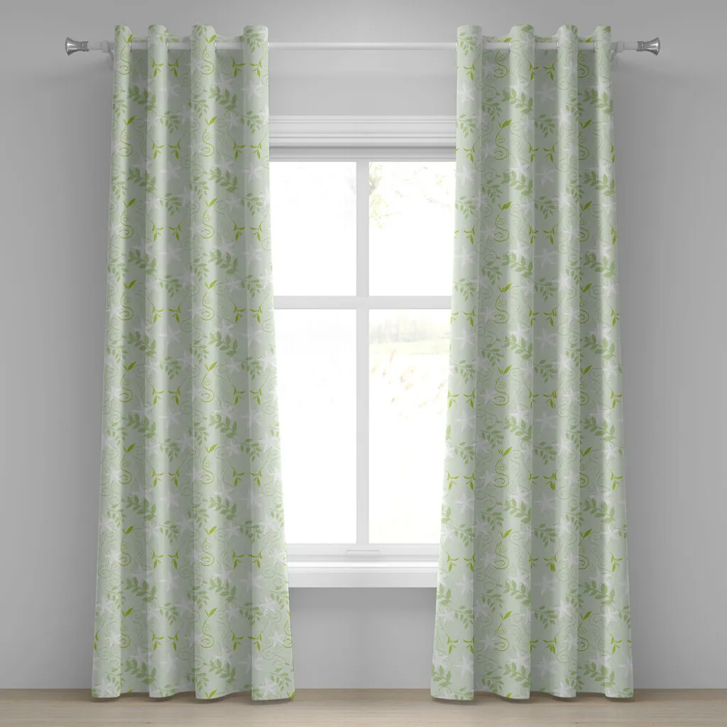 Rideau anti-regards motif floral vert menthe 280x245 cm pour intimité