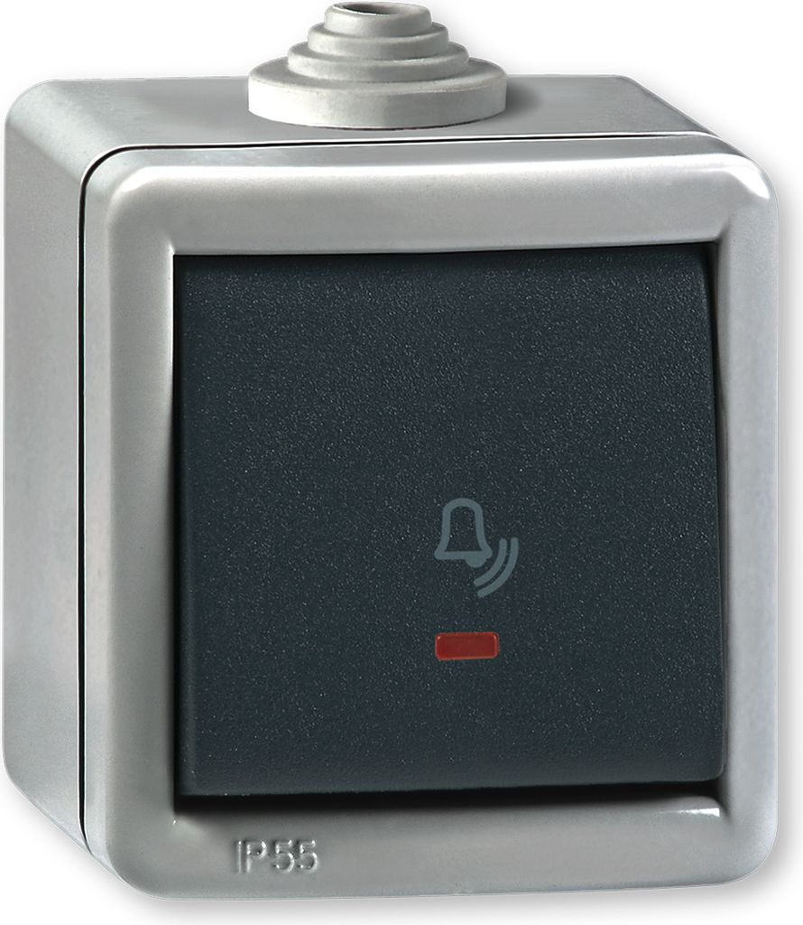Klingeltaster Grau mit Glimmlampe IP 55 (Metallausführung)