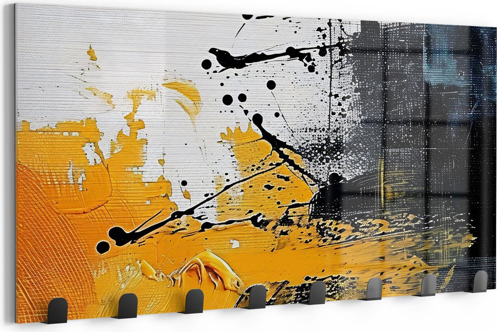 DEQORI Kleiderhaken Glas 60x30 cm 'Gelbschwarze Lebendigkeit' Wand Garderobe beschreibbar Paneel