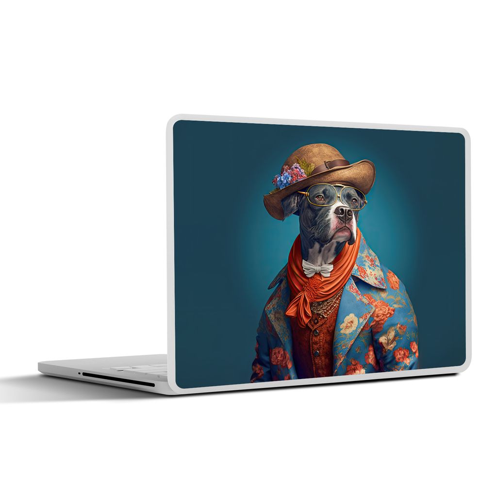 MuchoWow Laptop Aufkleber Sticker Cover Hund - Jacke - Blumen - Hut - Blau 30x22 cm - Laptop-Sticker